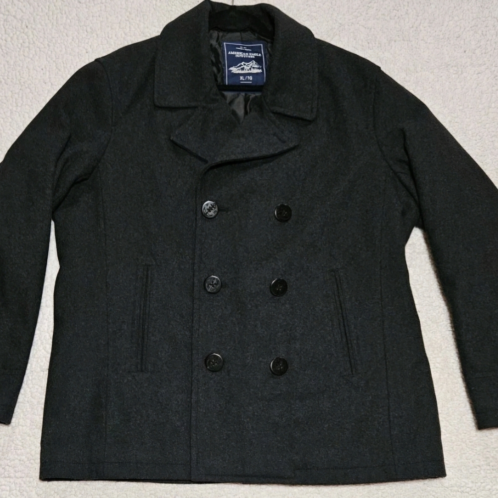 American Eagle Mens XL Black Peacoat Wool Blend